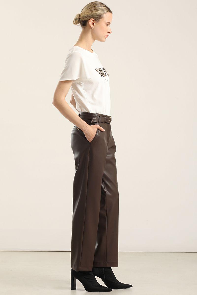 Pantalón sastre tiro alto, cinturon, chcocolate Liola-3