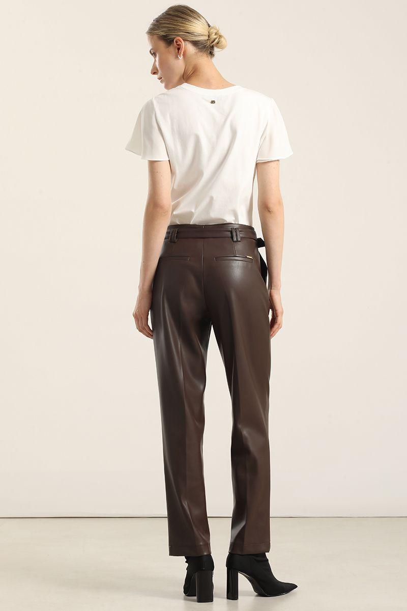 Pantalón sastre tiro alto, cinturon, chcocolate Liola-5