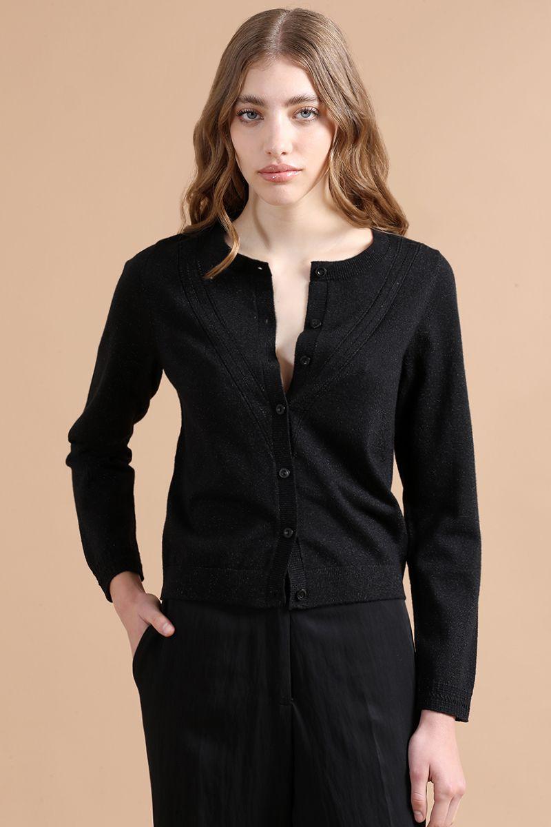 Cardigan Tejido Punto Con Hilo Metalizado, Negro Liola-1