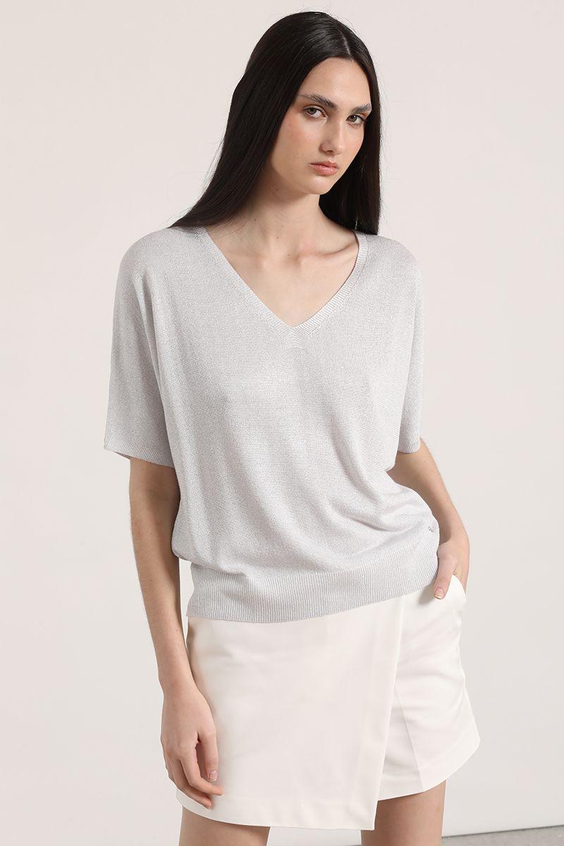 Tejido punto metalizado liola mujer gris-0