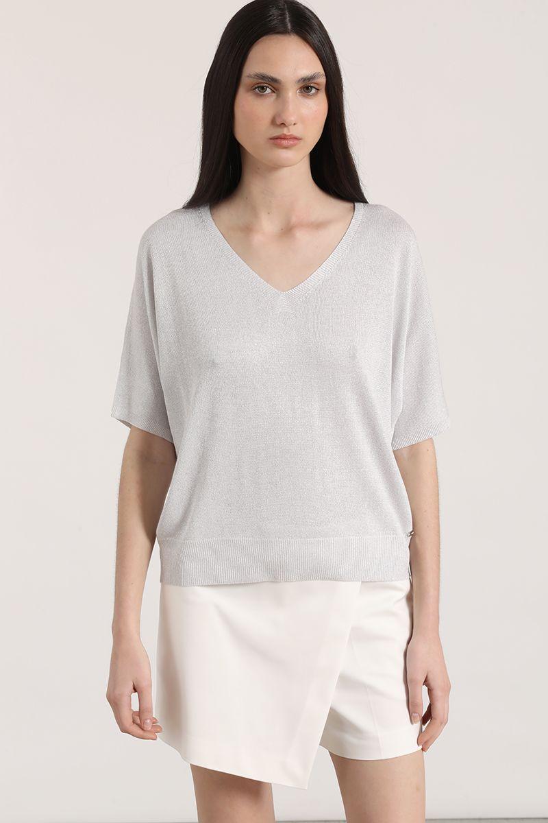 Tejido punto metalizado liola mujer gris-2