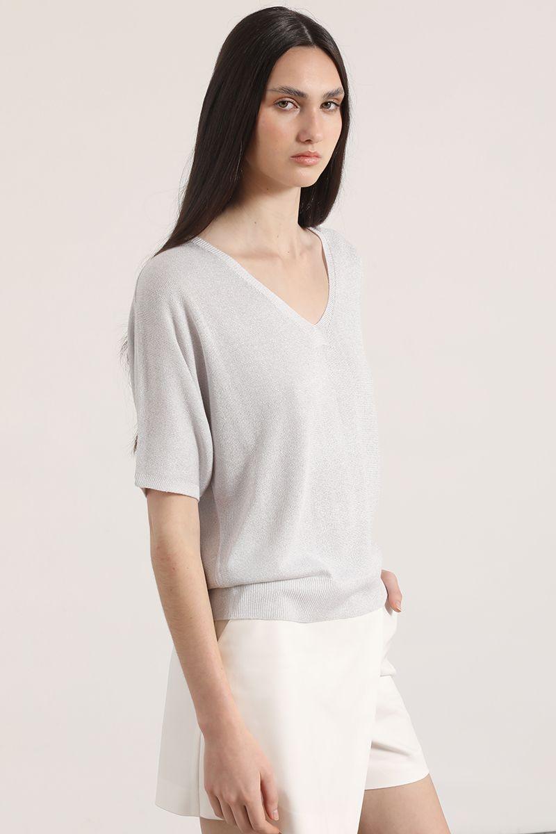 Tejido punto metalizado liola mujer gris-5