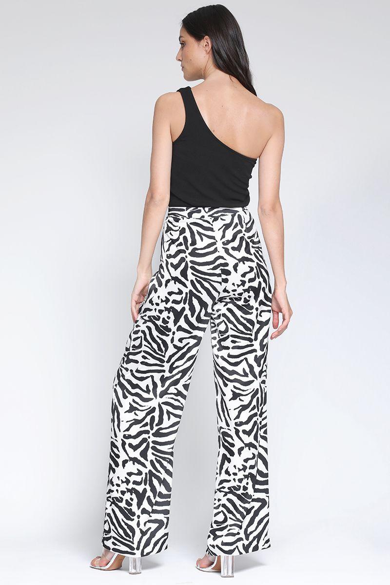 Pantalon Ancho Satin Estampado Animal Negro Liola-4