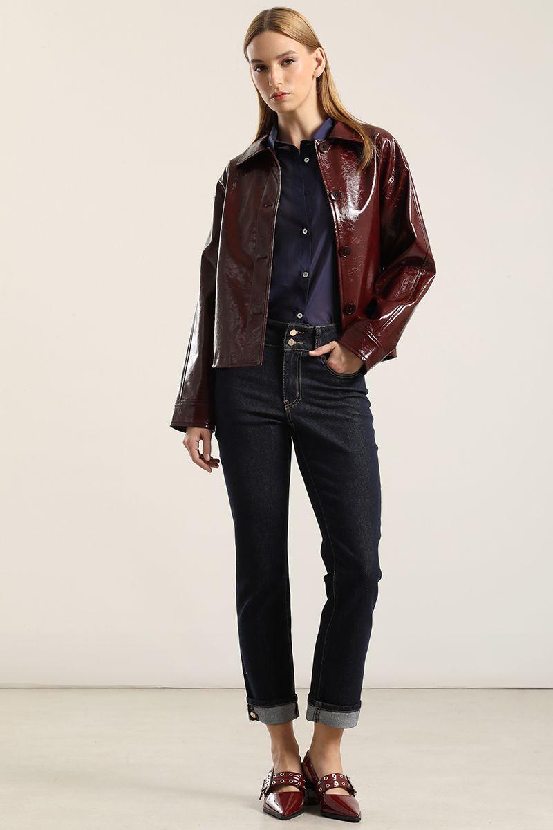 Chaqueta Efecto Charol,Burdeo Liola-3