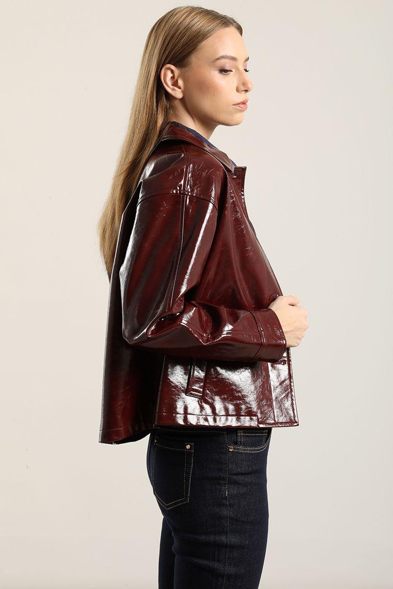 Chaqueta Efecto Charol,Burdeo Liola-4