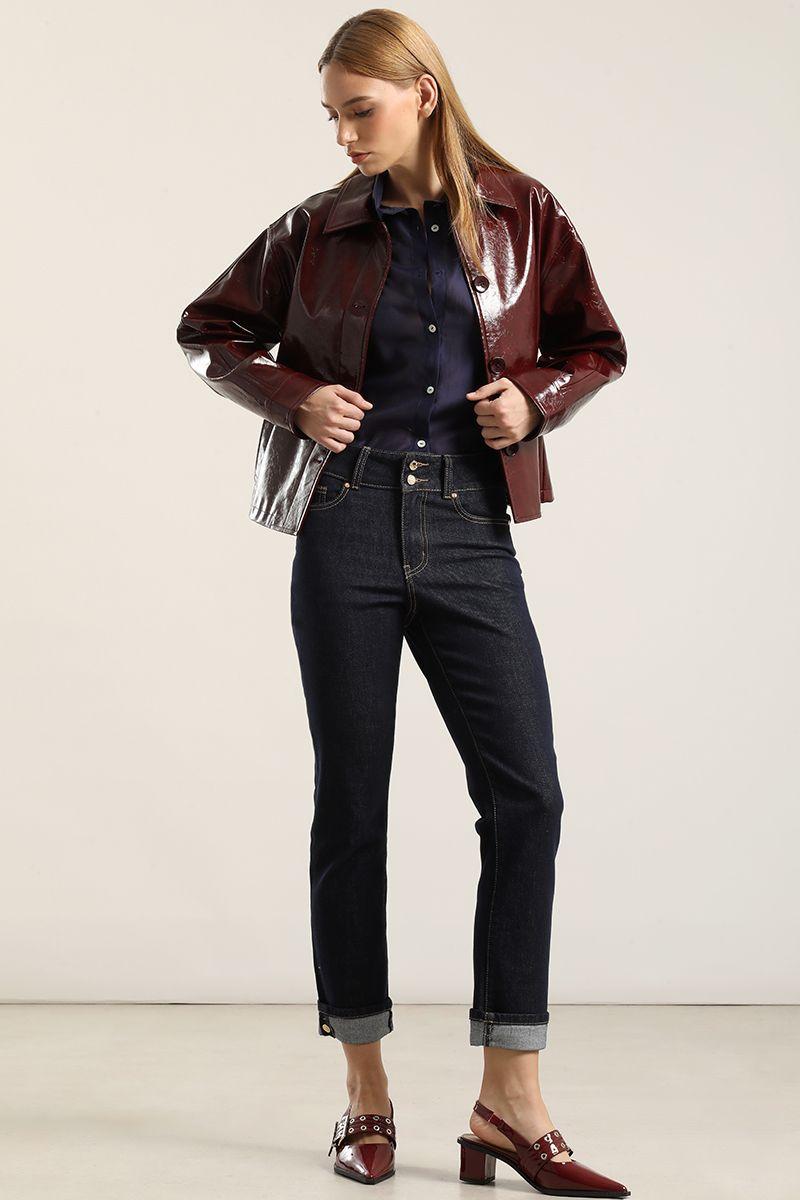 Chaqueta Efecto Charol,Burdeo Liola-5