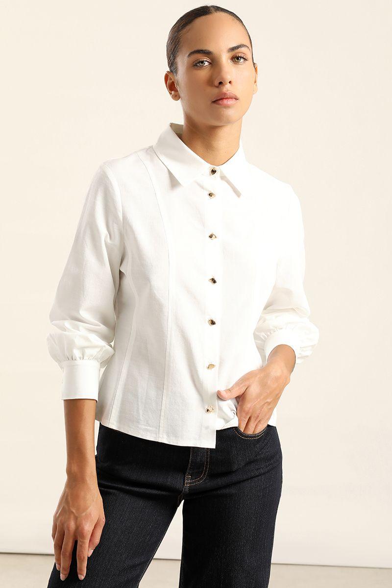 Blusa Entallada, Boton Fantasia, Crudo Liola-3