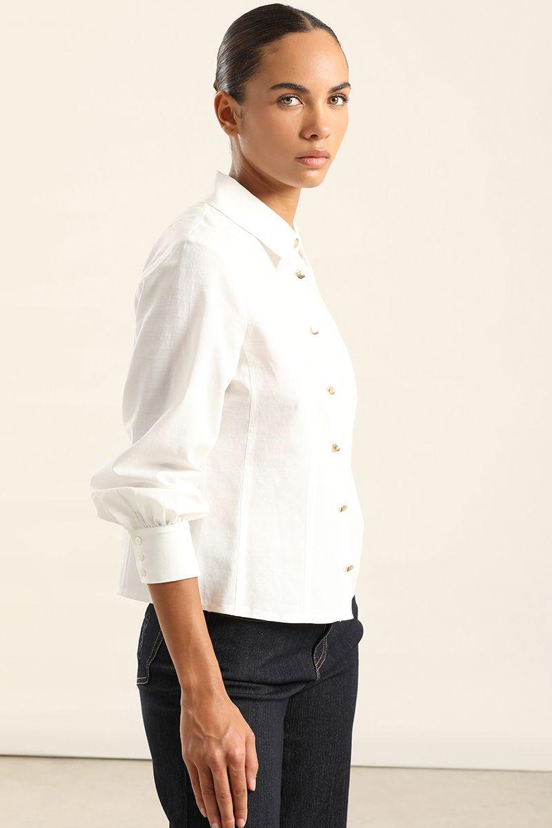 Blusa Entallada, Boton Fantasia, Crudo Liola-4