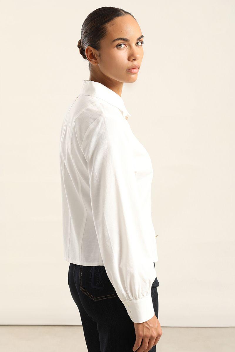 Blusa Entallada, Boton Fantasia, Crudo Liola-5
