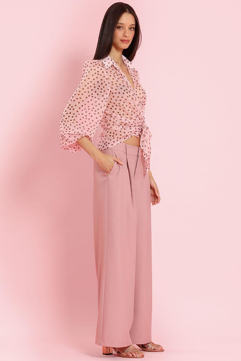 Pantalon ancho con pinzas, rosa Liola-2