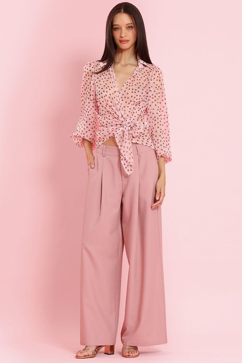 Pantalon ancho con pinzas, rosa Liola-3