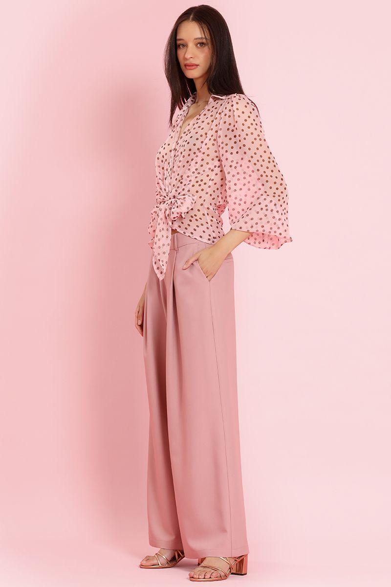 Pantalon ancho con pinzas, rosa Liola-4