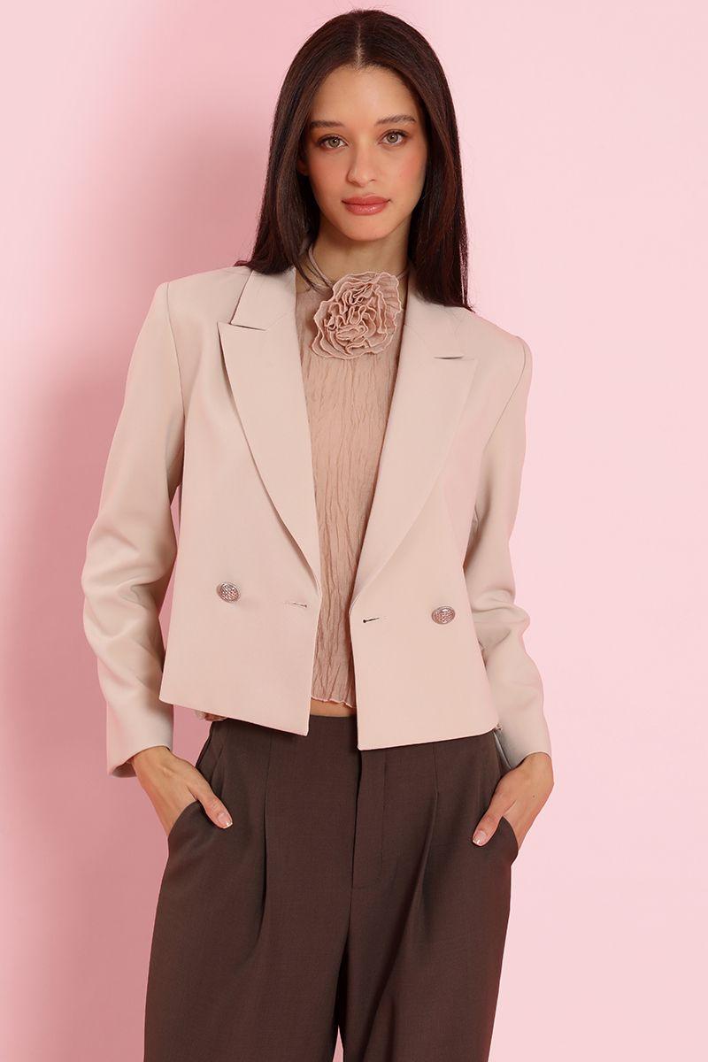 Blazer cropped, cruzado, beige Liola-0