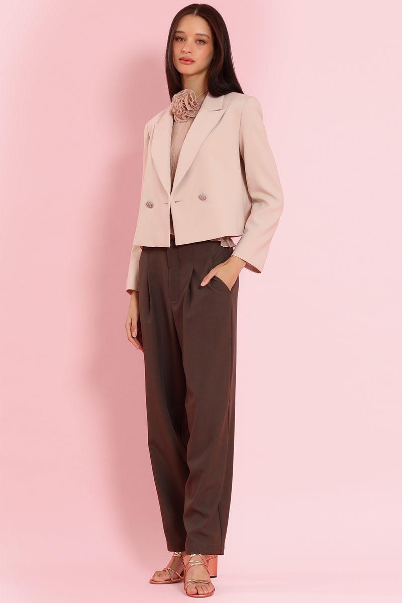 Blazer cropped, cruzado, beige Liola-1