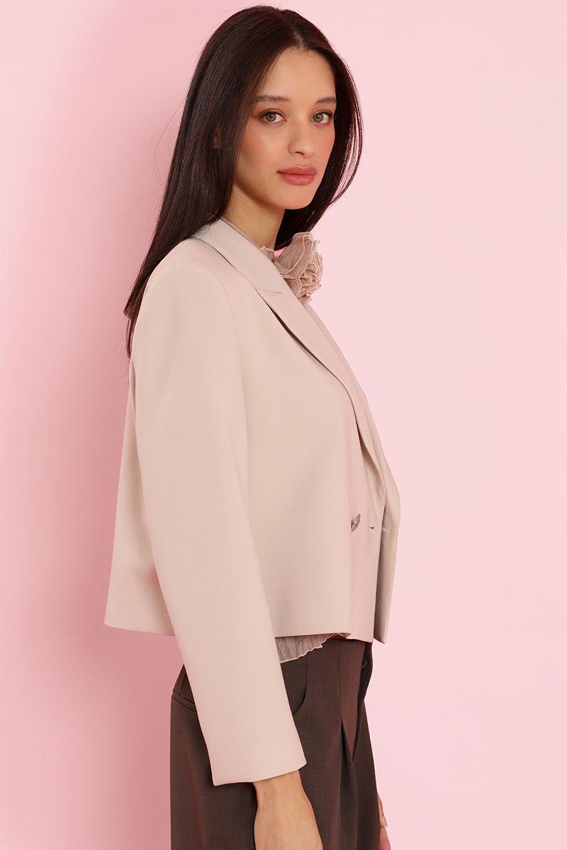Blazer cropped, cruzado, beige Liola-2
