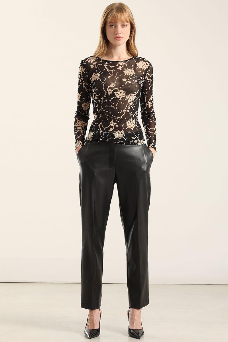 Top Malla Estampada Semitrasparente, Negro Liola-5