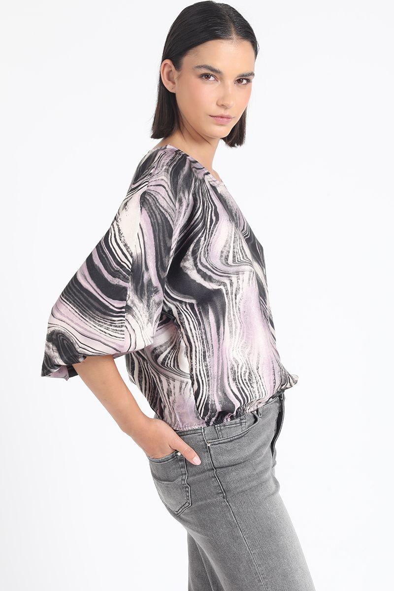 Blusa Satin Estampado Marmol, Rosa Liola-2