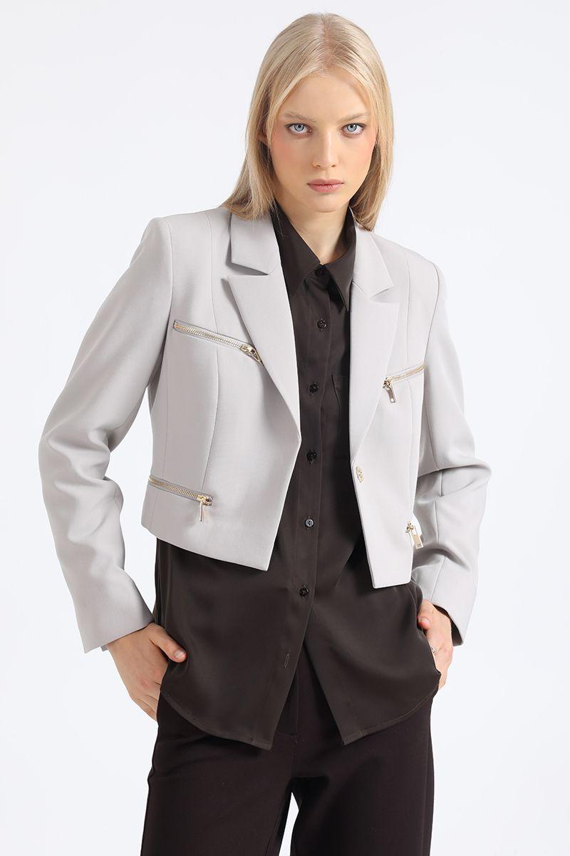 Blazer Crop Cierres Fantasia, Gris Liola-2