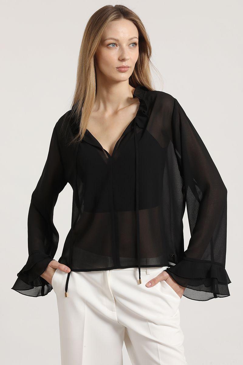 Blusa con volantes liola mujer negro-5