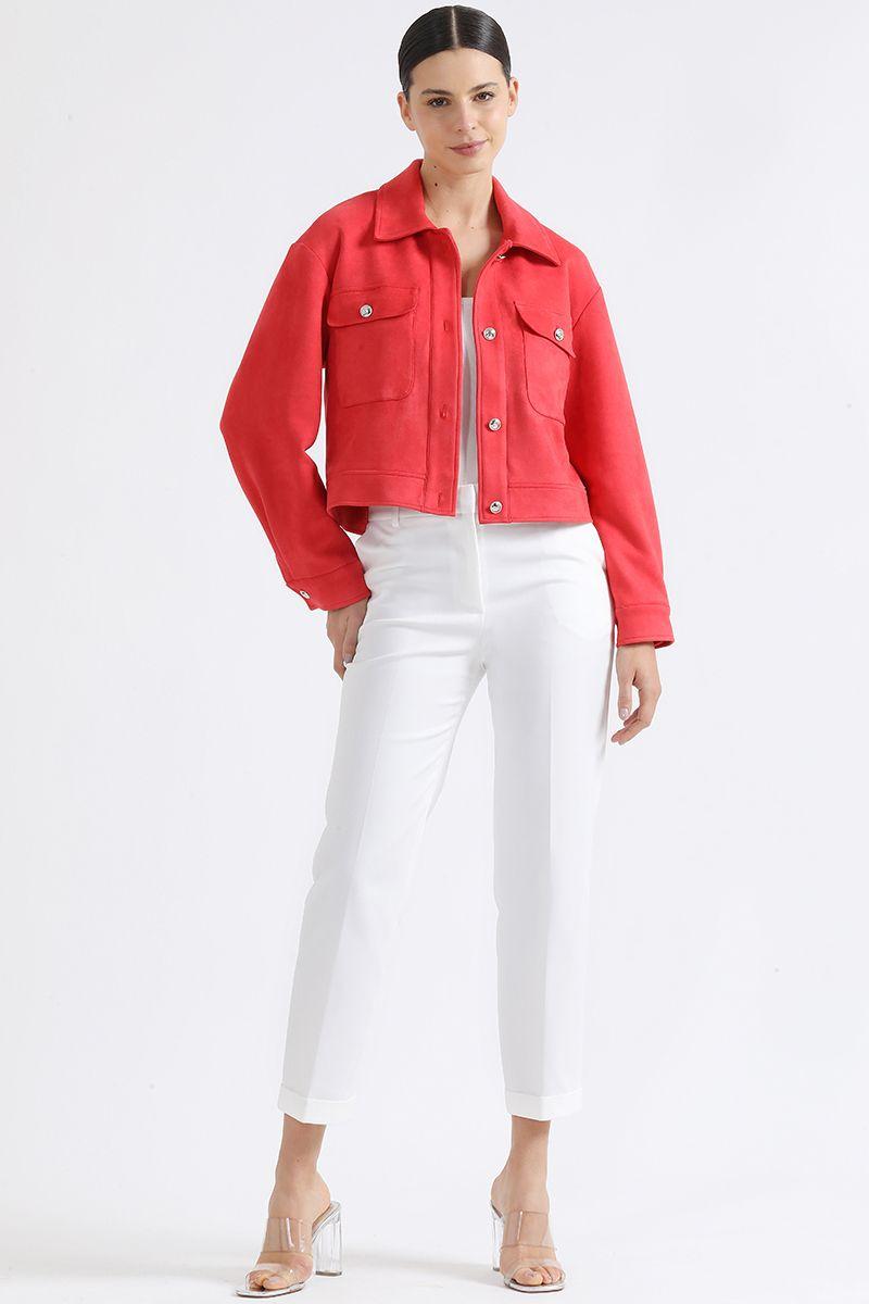 Chaqueta Cargo, Efecto Gamuza, Rojo Liola-1