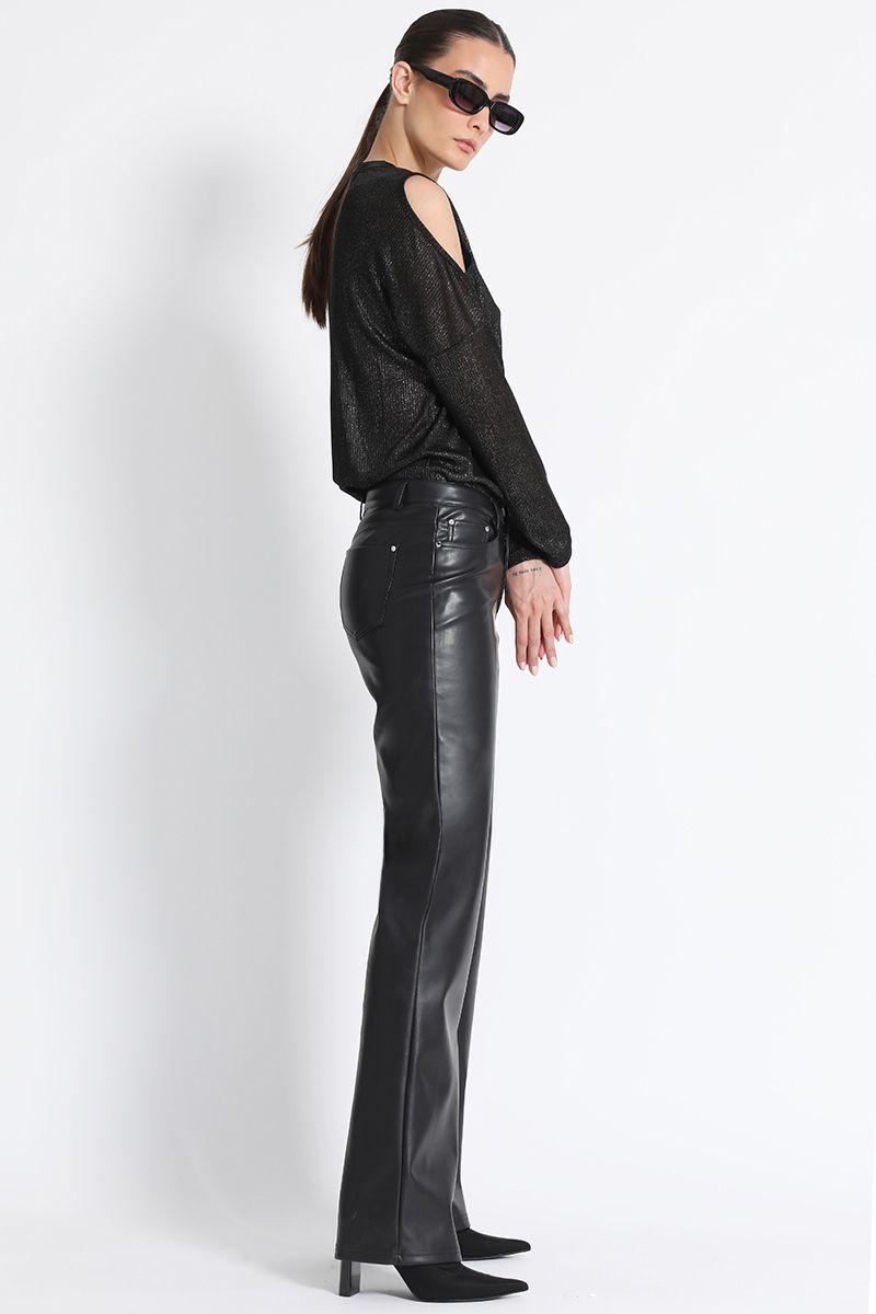 Pantalón Recto Efecto Piel  Negro Liola-1