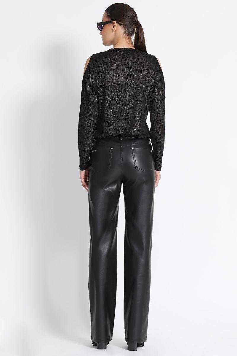 Pantalón Recto Efecto Piel  Negro Liola-4