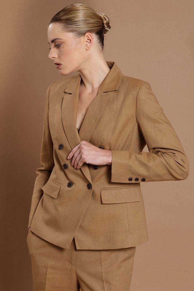 Blazer cruzado, lino algodon, camel Liola-0
