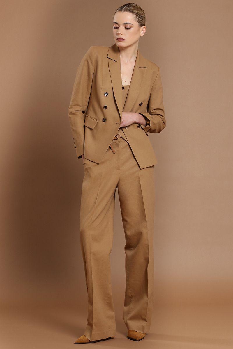 Blazer cruzado, lino algodon, camel Liola-3