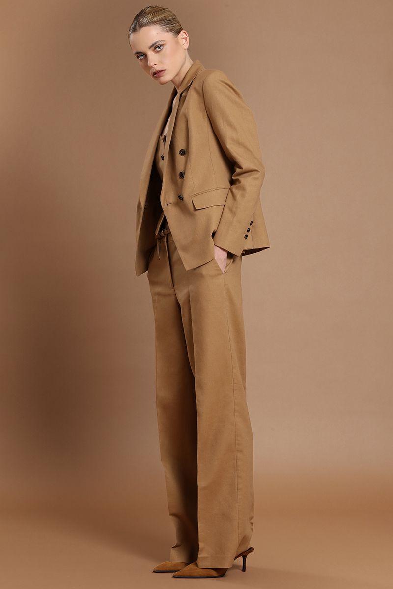 Blazer cruzado, lino algodon, camel Liola-6