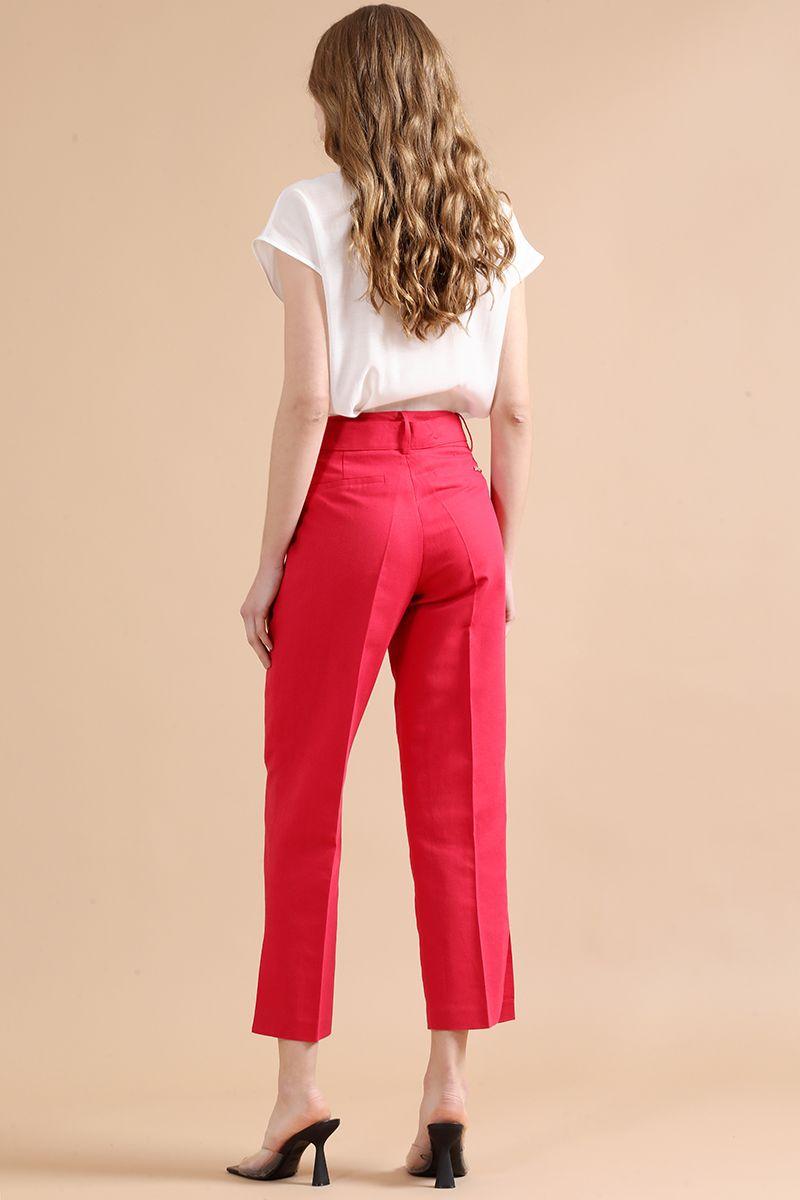 Pantalon Sastre Con Cinturon, Lino Algodón, Guinda Liola-4