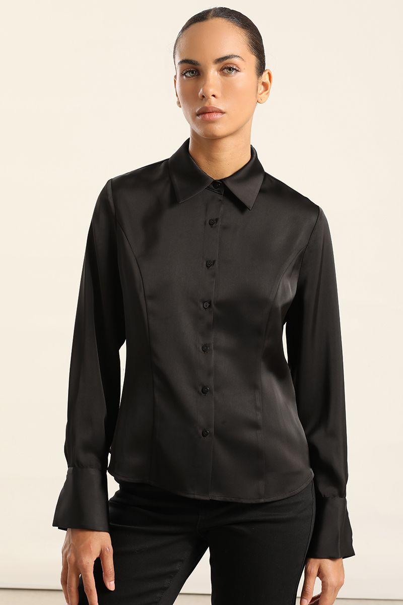 Blusa Entallada, Satin Negro Liola-0