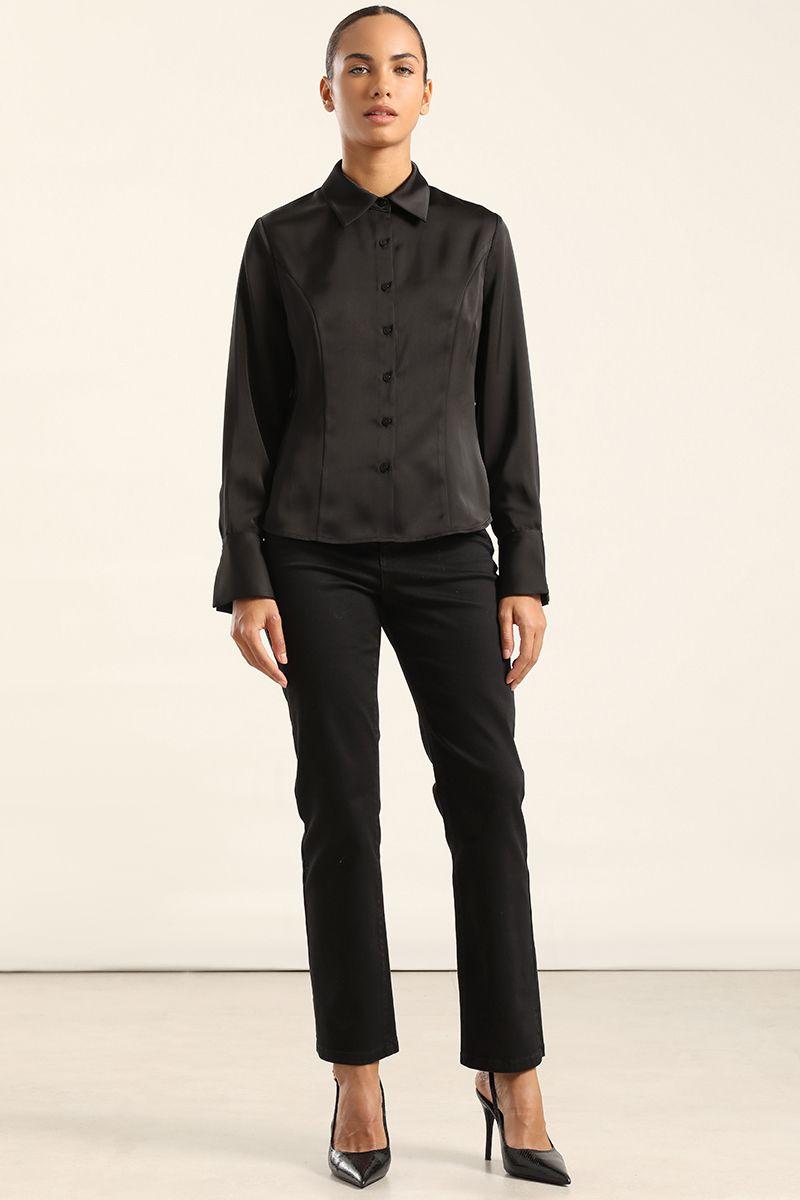 Blusa Entallada, Satin Negro Liola-1