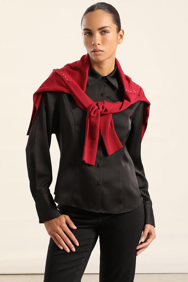 Blusa Entallada, Satin Negro Liola-2