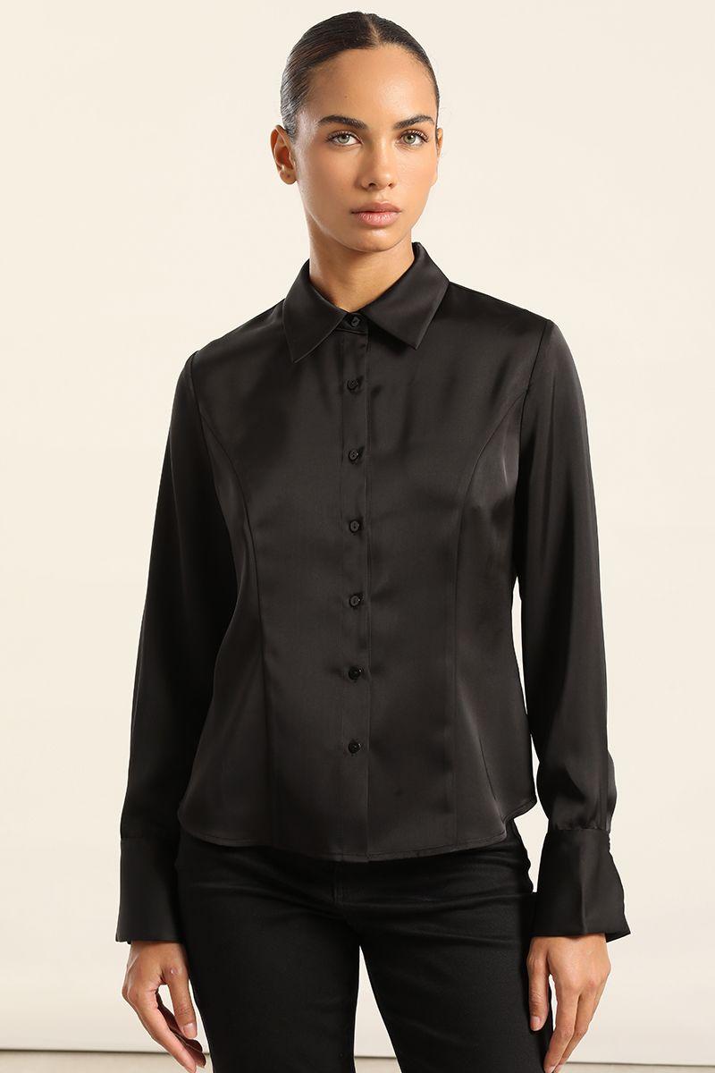 Blusa Entallada, Satin Negro Liola-4