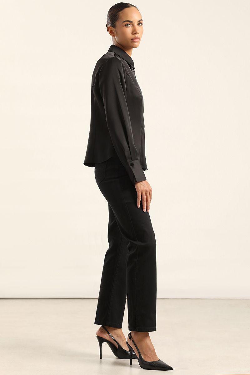 Blusa Entallada, Satin Negro Liola-5