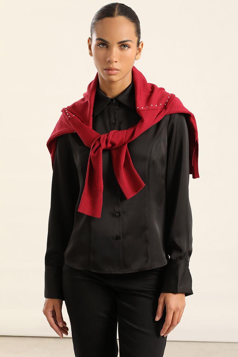 Blusa Entallada, Satin Negro Liola-6