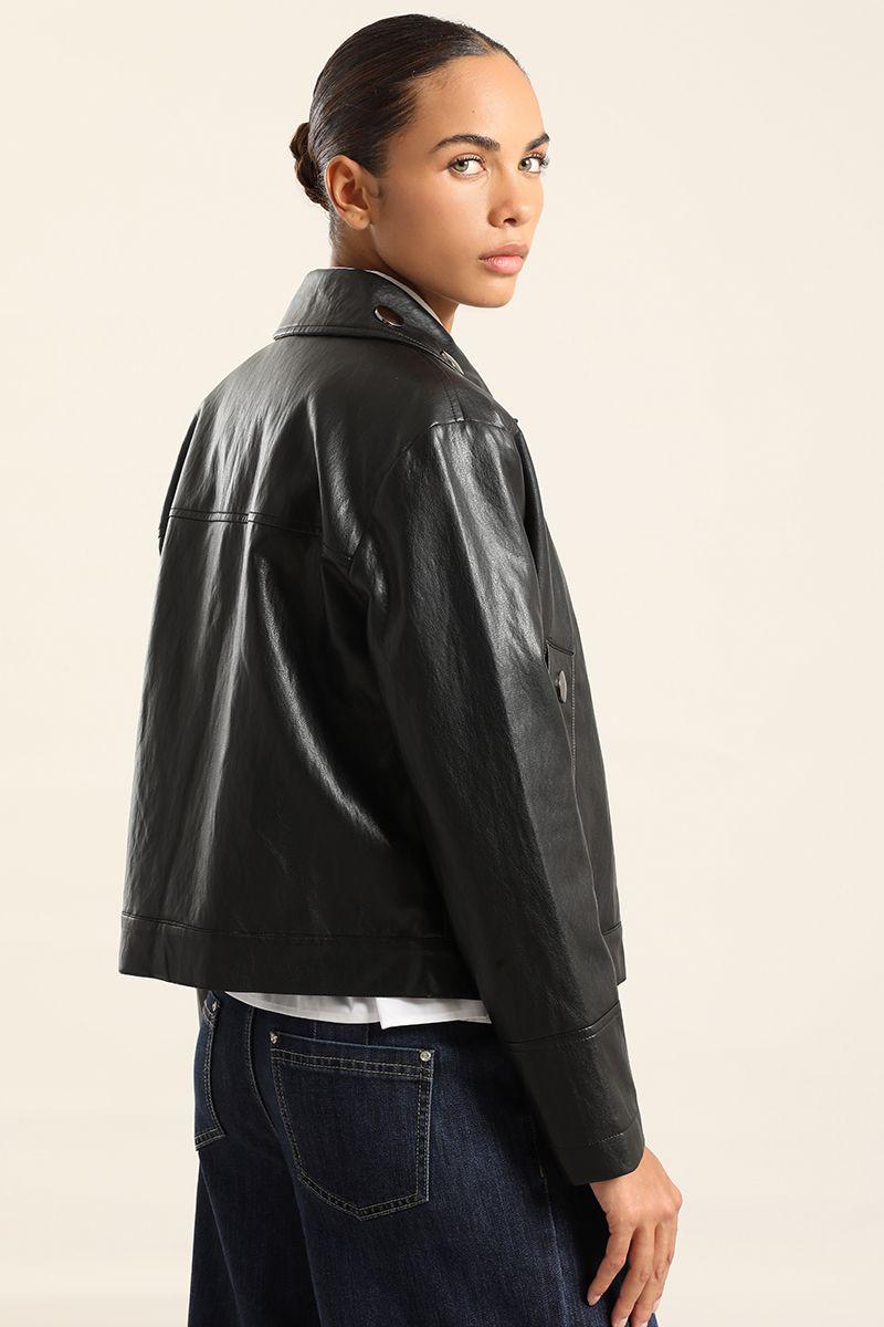 Chaqueta Tachas, Efecto Cuero, Negro Liola-3