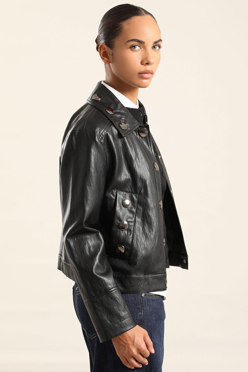 Chaqueta Tachas, Efecto Cuero, Negro Liola-4