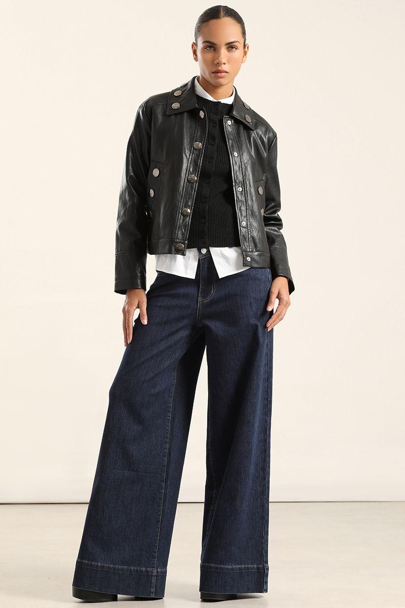 Chaqueta Tachas, Efecto Cuero, Negro Liola-5