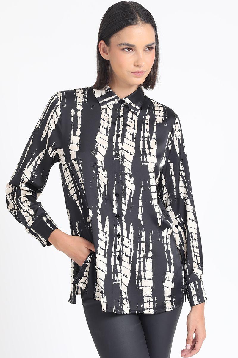 Blusa Satin Estampado Diseño Negro Liola-1