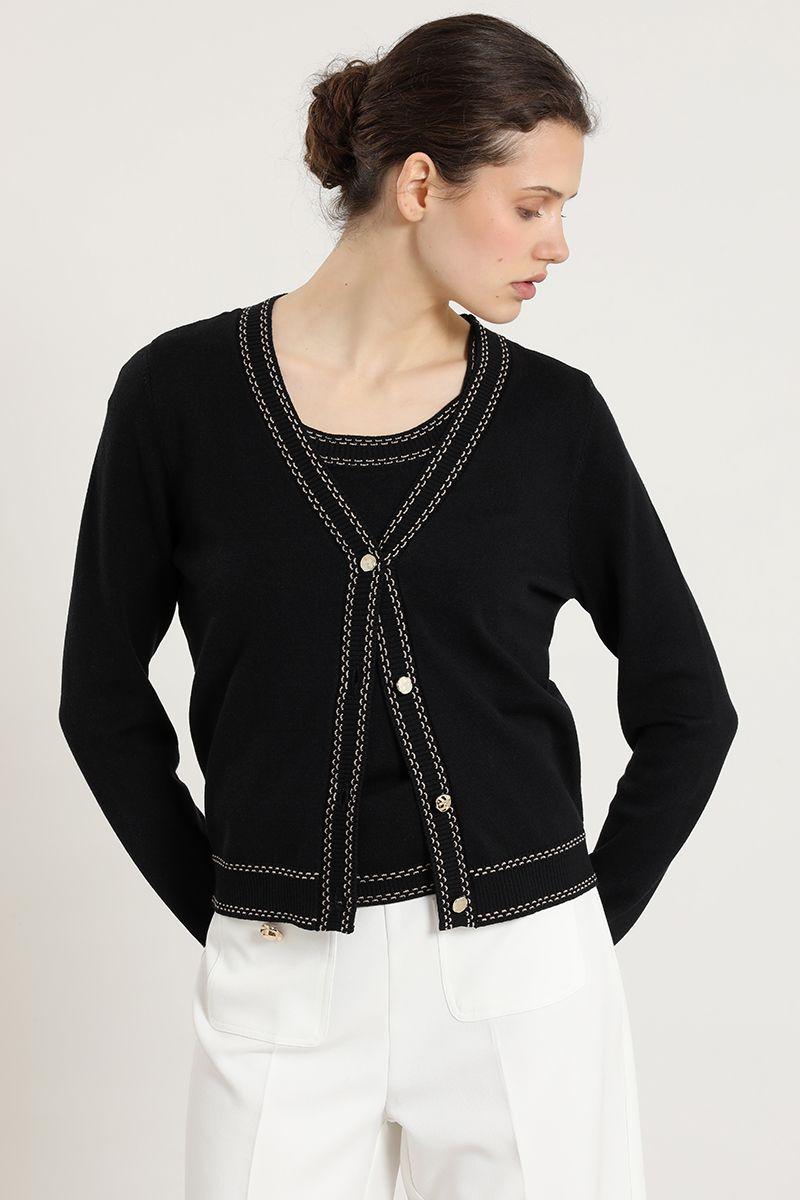 Cardigan punto, lineas contratono, negro Liola-2