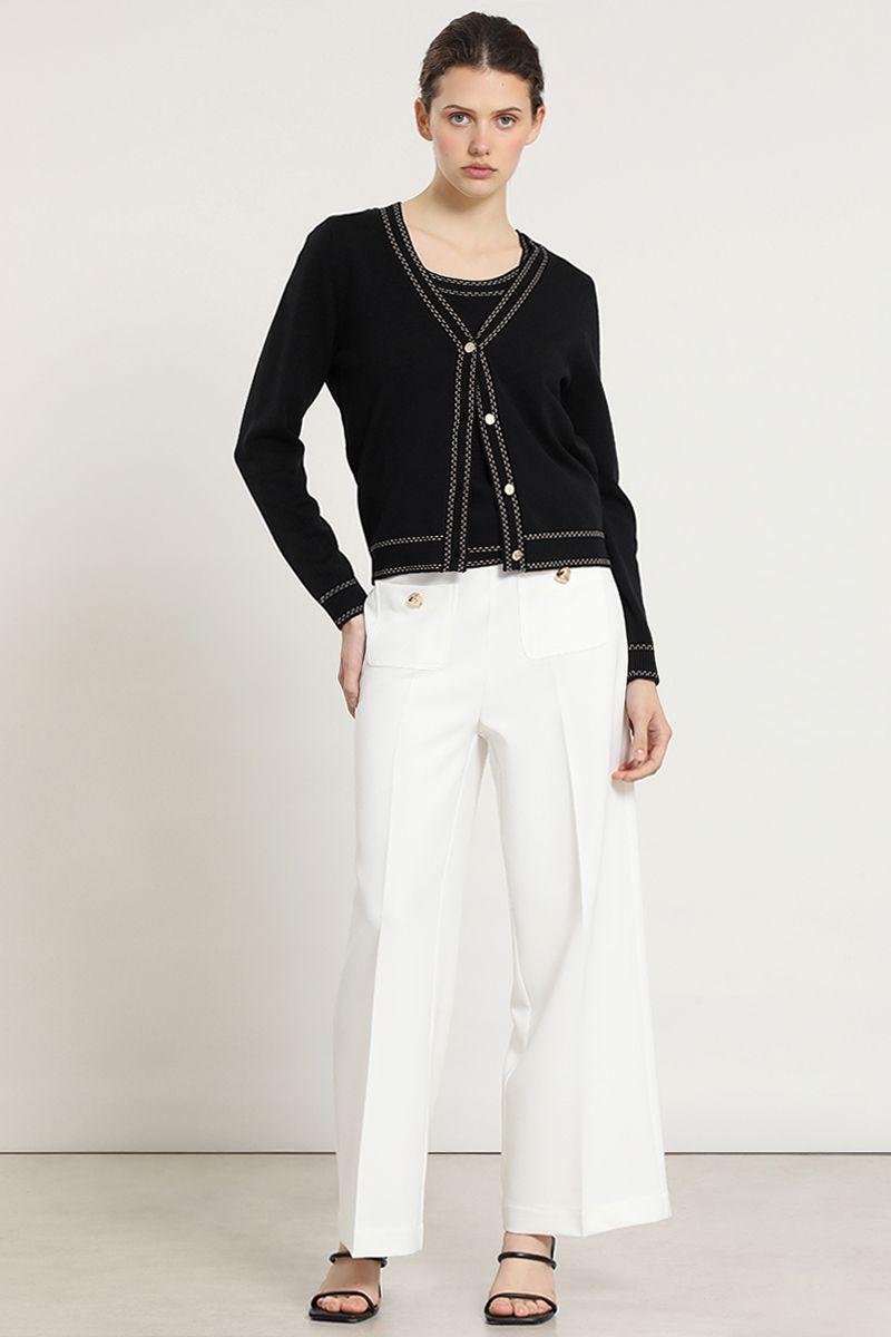 Cardigan punto, lineas contratono, negro Liola-3
