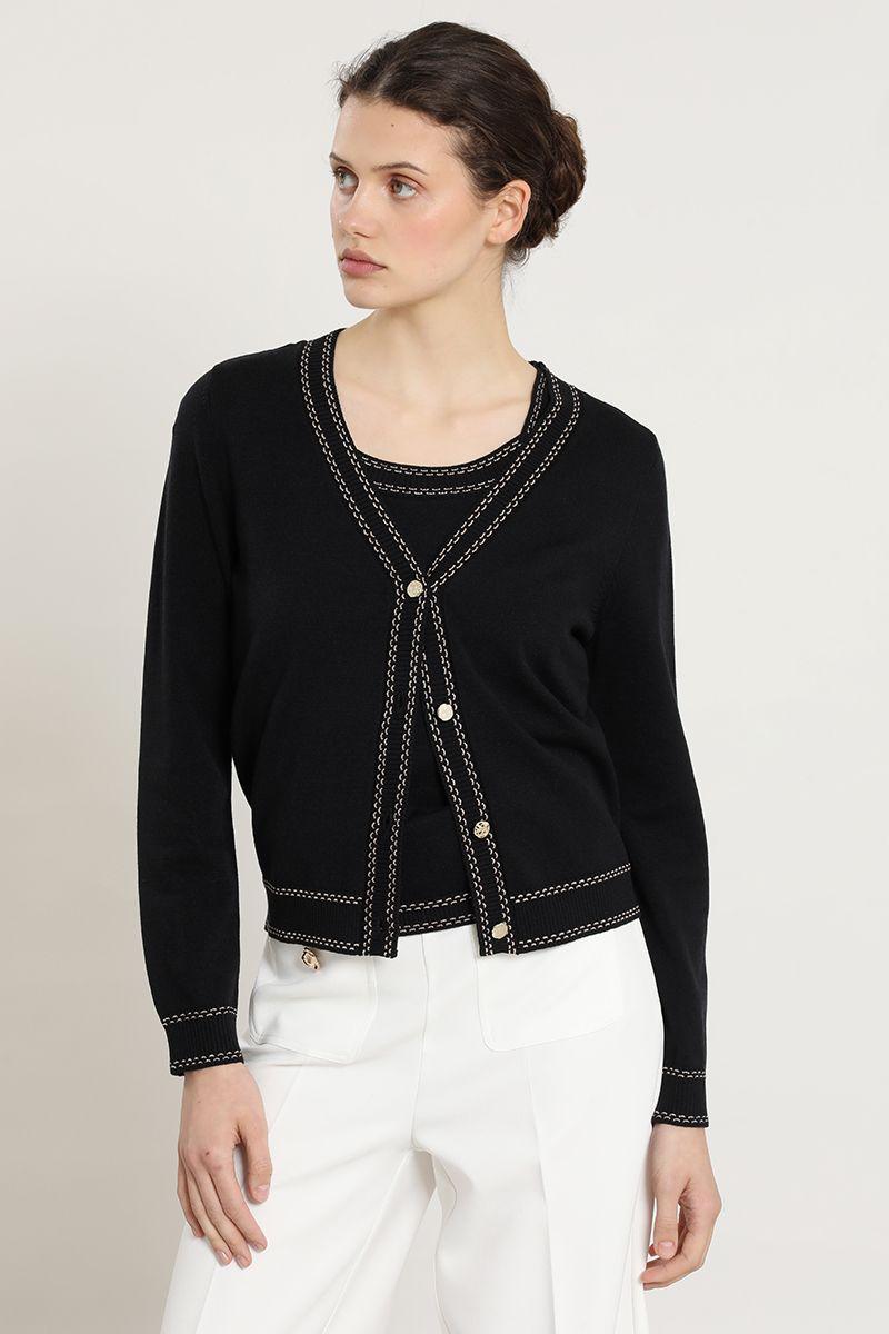 Cardigan punto, lineas contratono, negro Liola-4