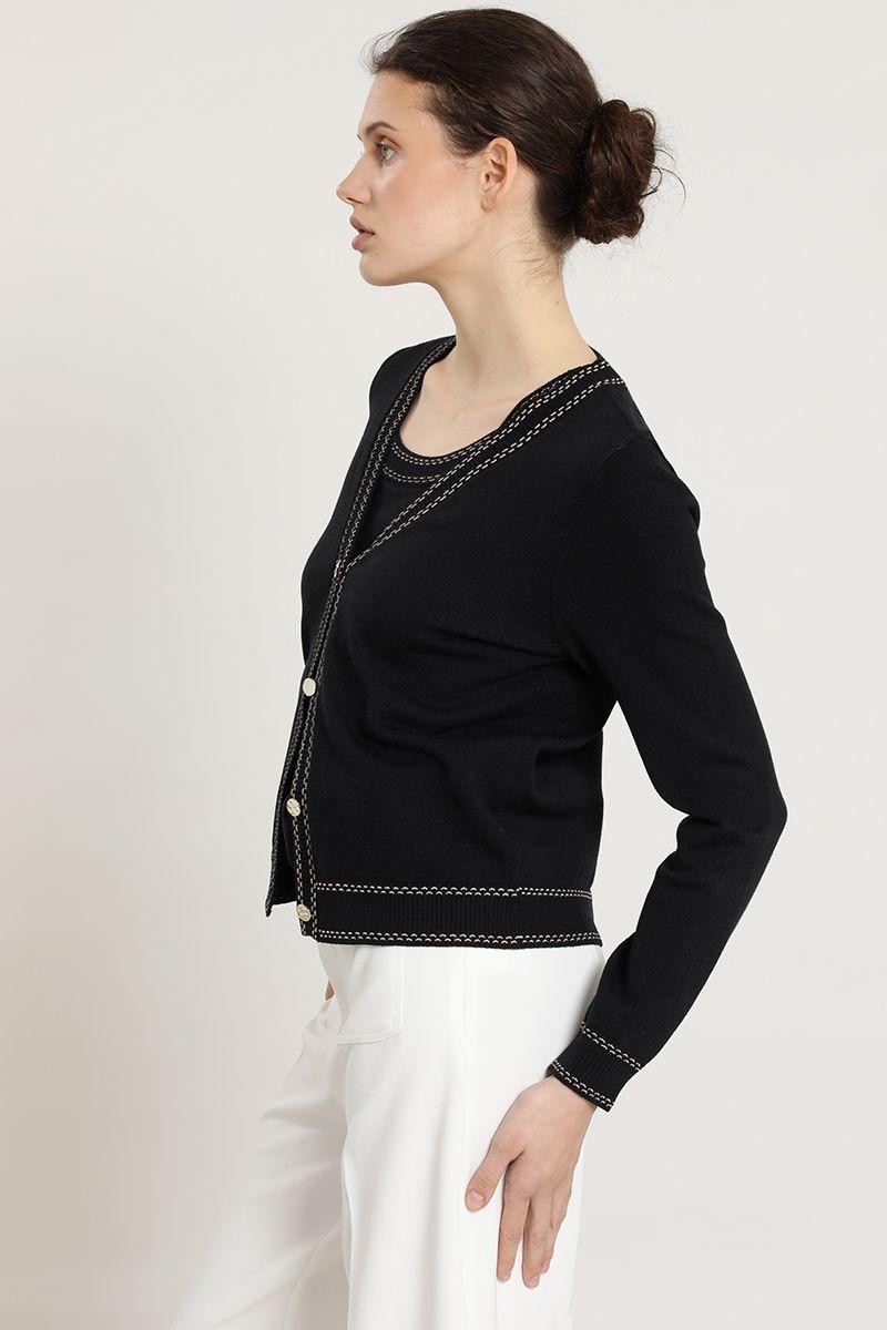 Cardigan punto, lineas contratono, negro Liola-5