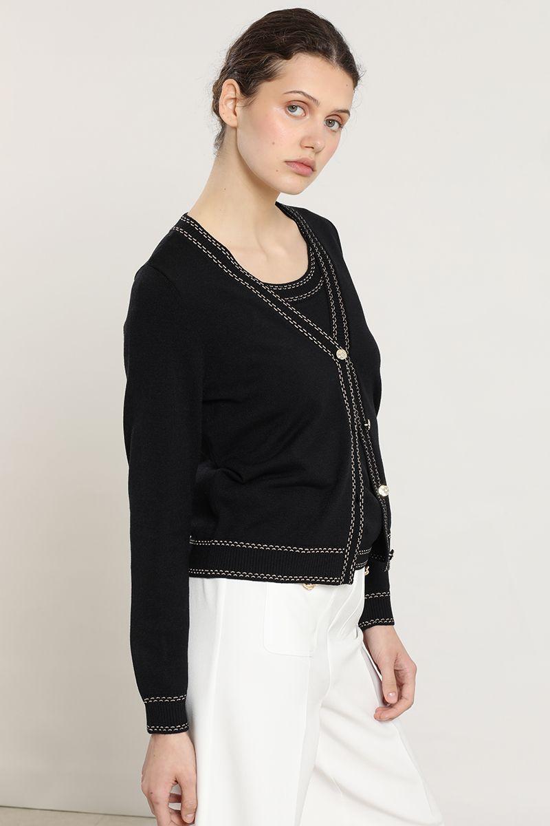 Cardigan punto, lineas contratono, negro Liola-6