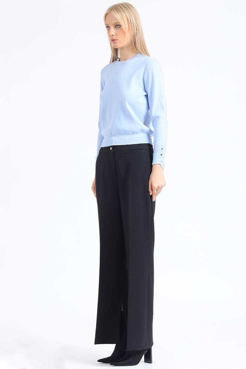 Pantalon Flare Tiro Alto, Abertura, Negro Liola-2