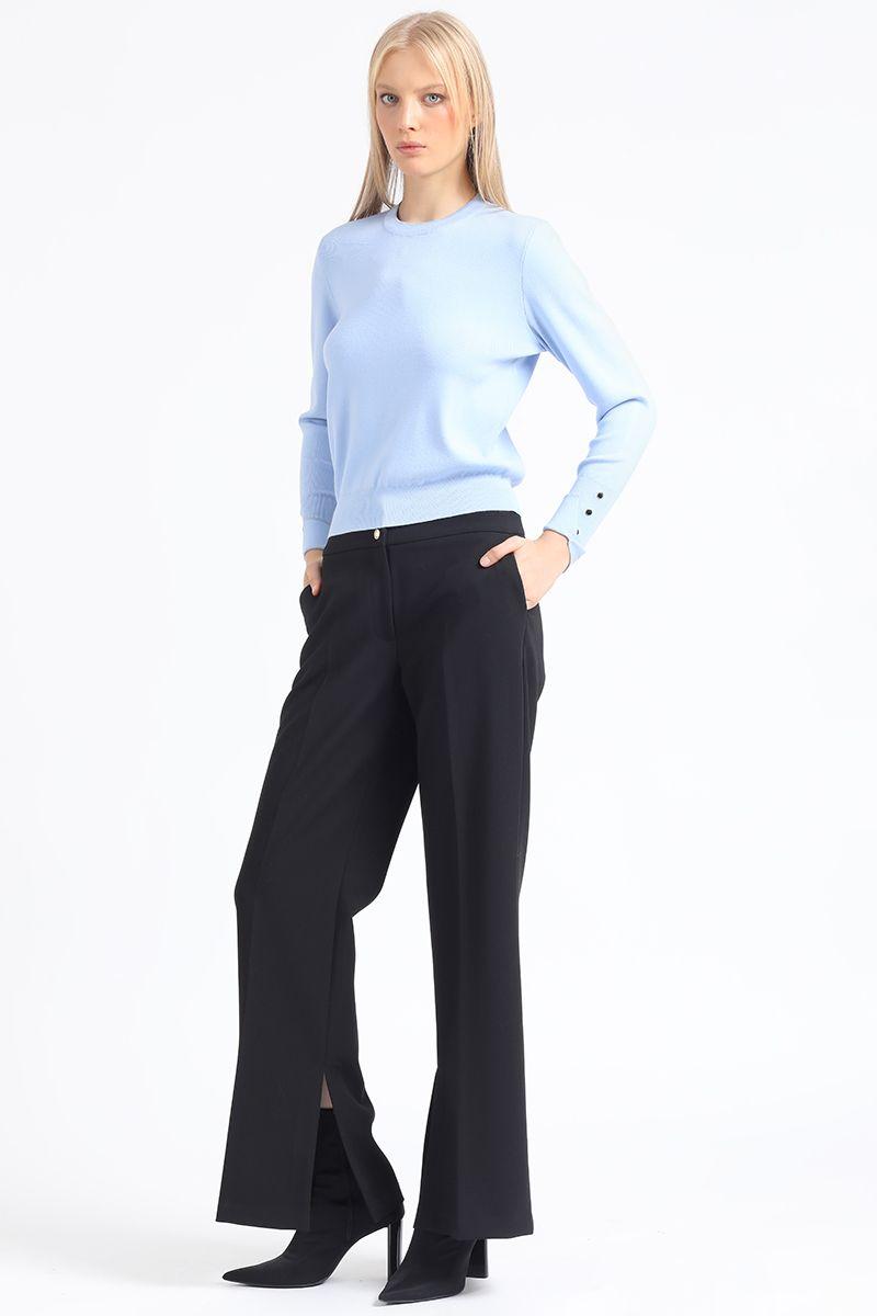Pantalon Flare Tiro Alto, Abertura, Negro Liola-3