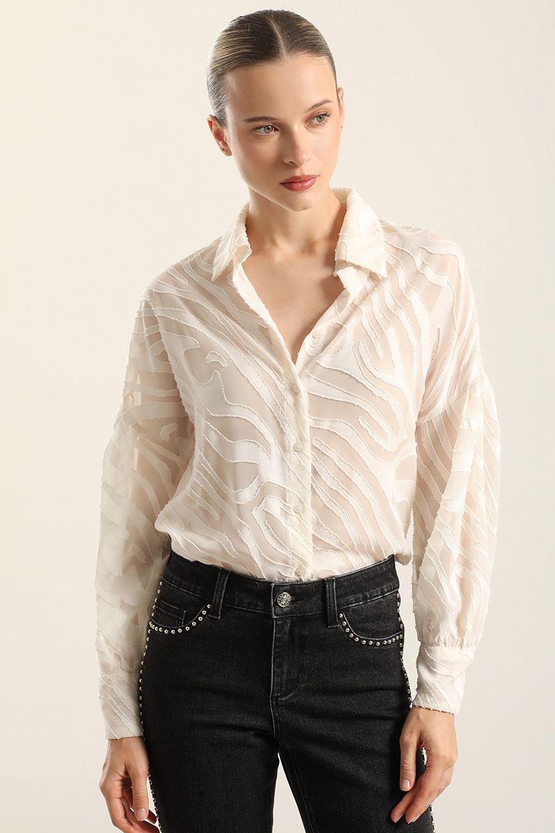 Blusa Fantasia Cebra Semitransparente, Beige Liola-3