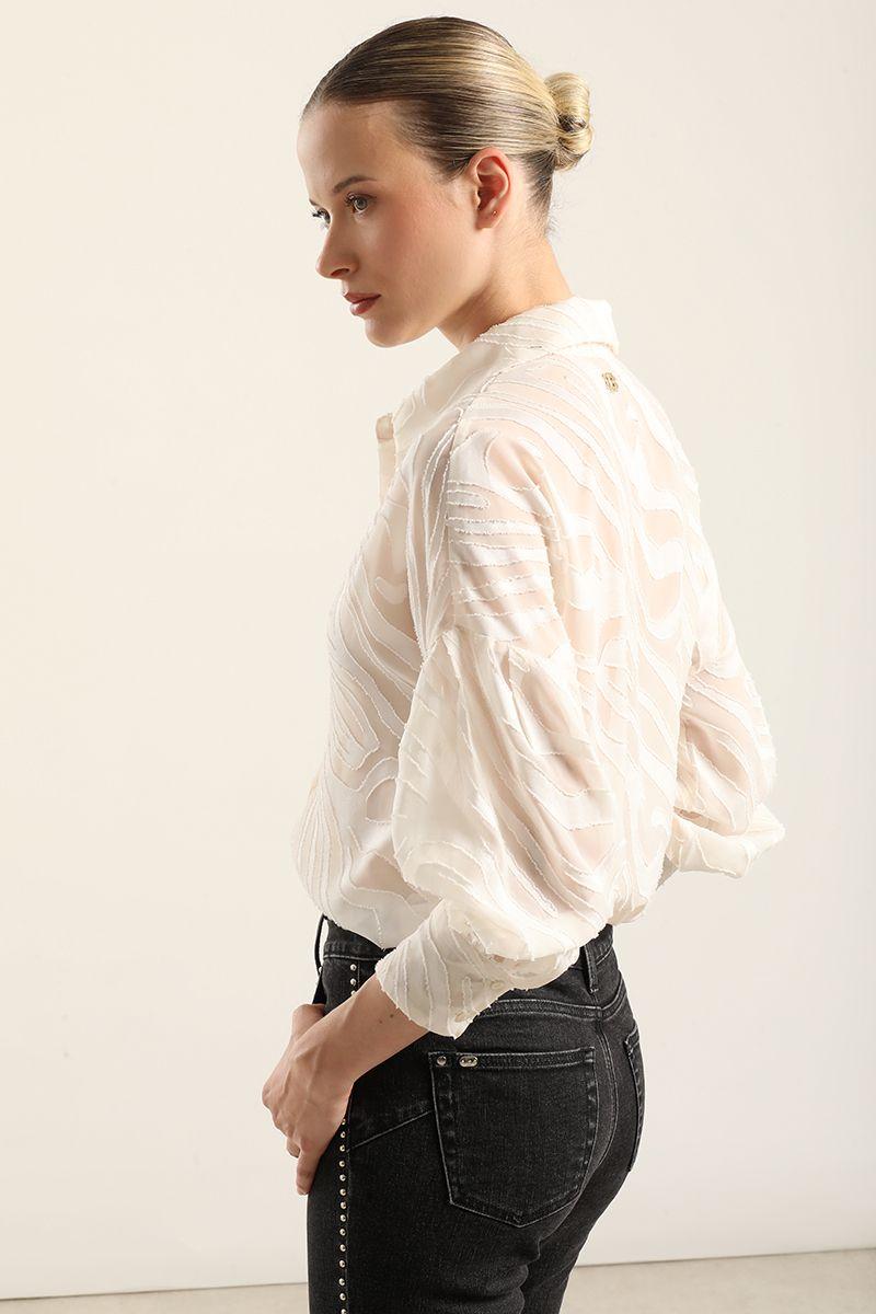 Blusa Fantasia Cebra Semitransparente, Beige Liola-4