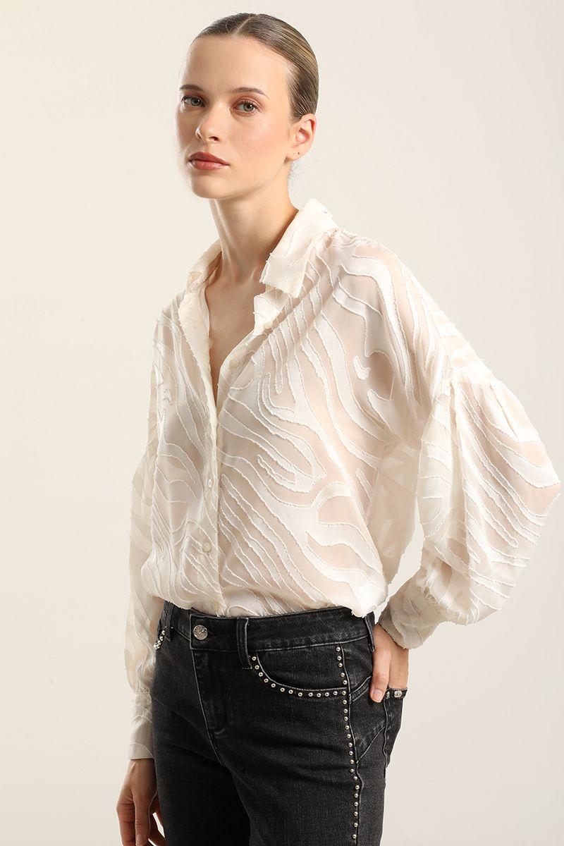 Blusa Fantasia Cebra Semitransparente, Beige Liola-5